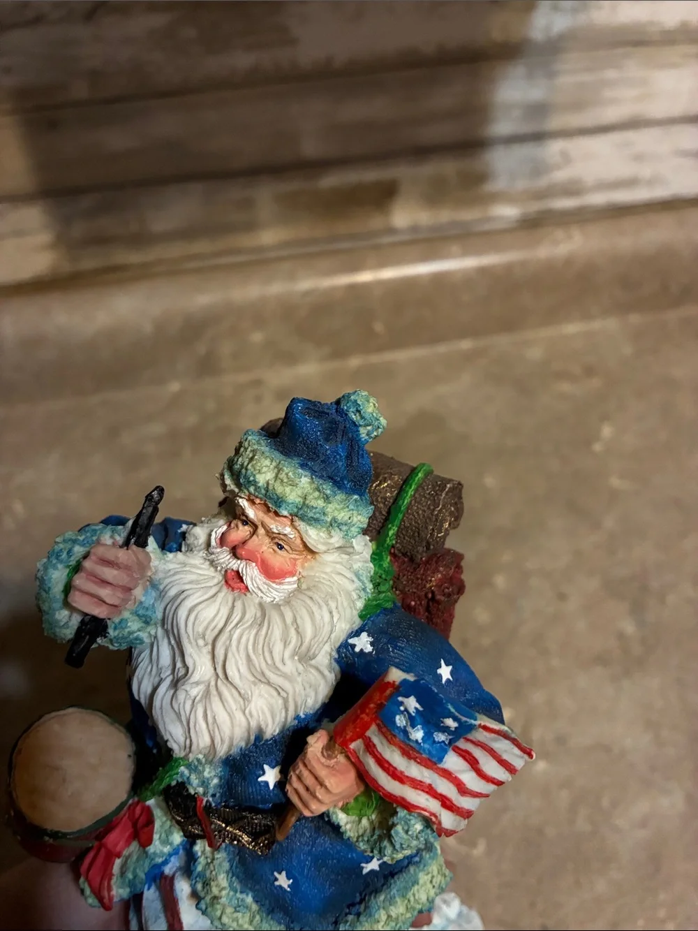 Galleria Lucchese 1993 Patriotic Blue Santa Figurine - Home Holiday Décor